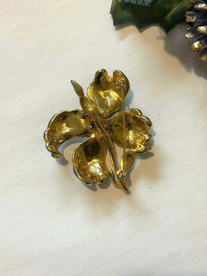Broche fleur vintage émail bleu la friperie vintage 25