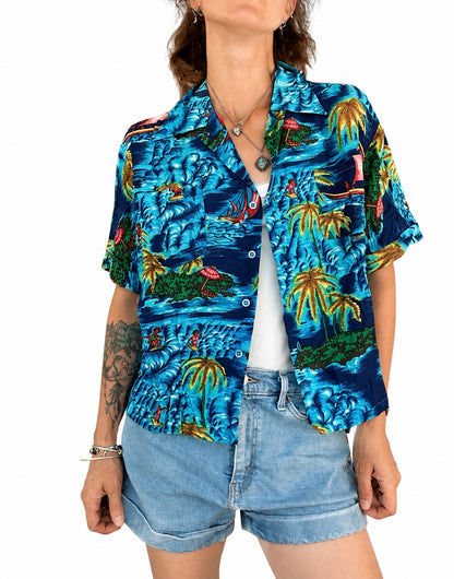 Chemise hawaïenne vintage bleue
