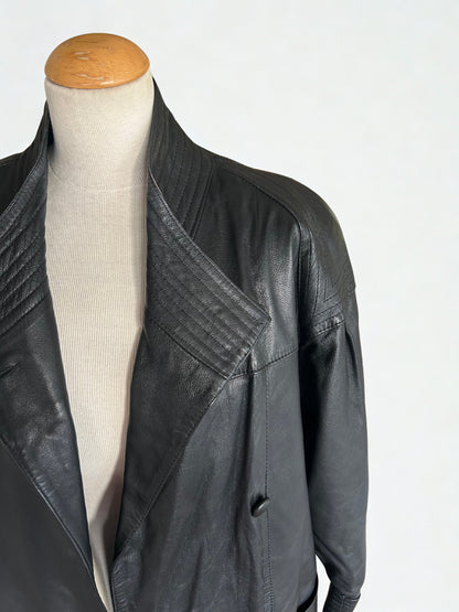 Manteau long en cuir vintage doublure amovible la friperie vintage 25