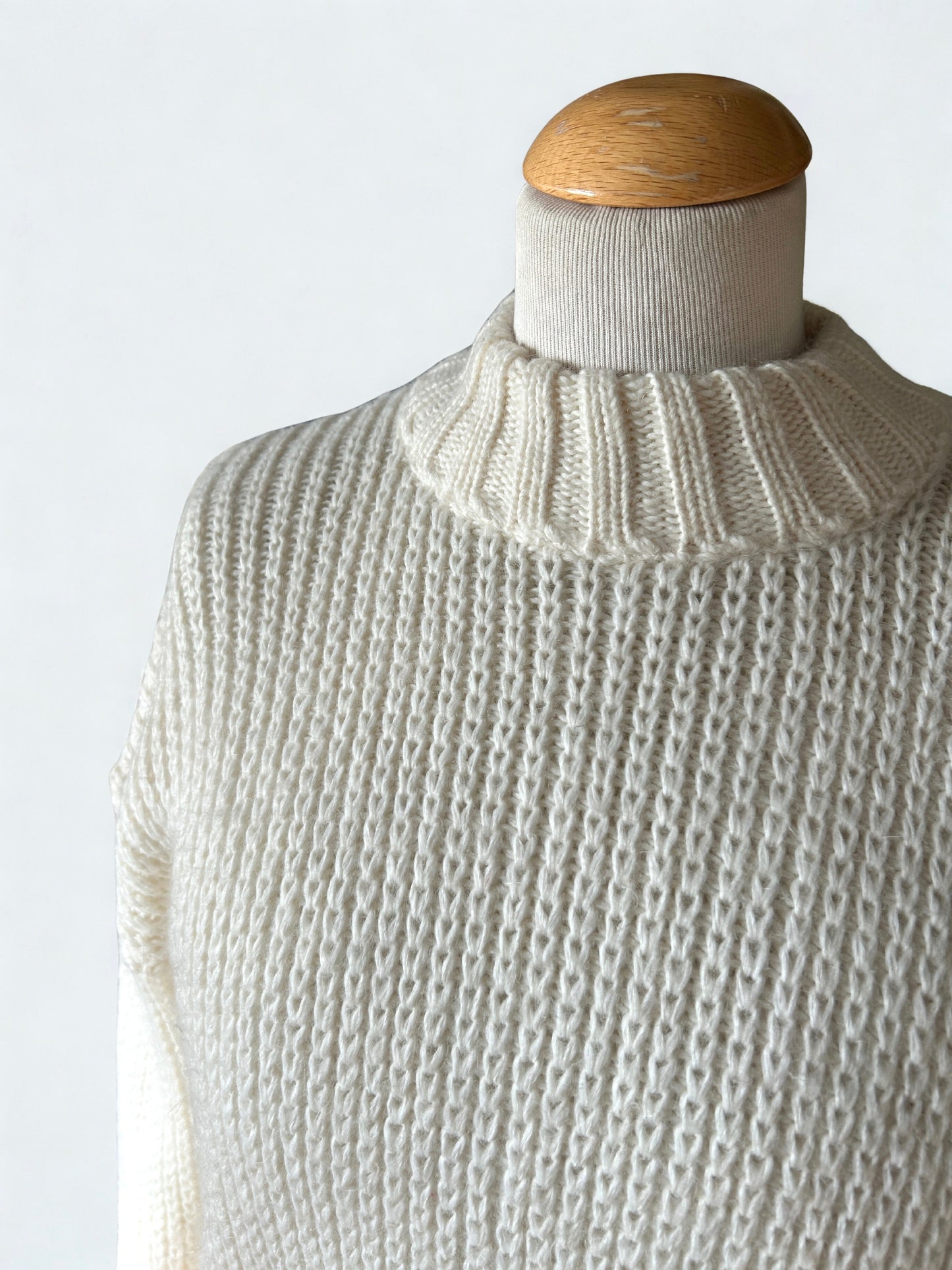 Pull écru col montant vintage laine la friperie vintage 25