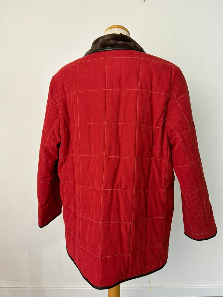Veste vintage matelassée rouge à col velours marron