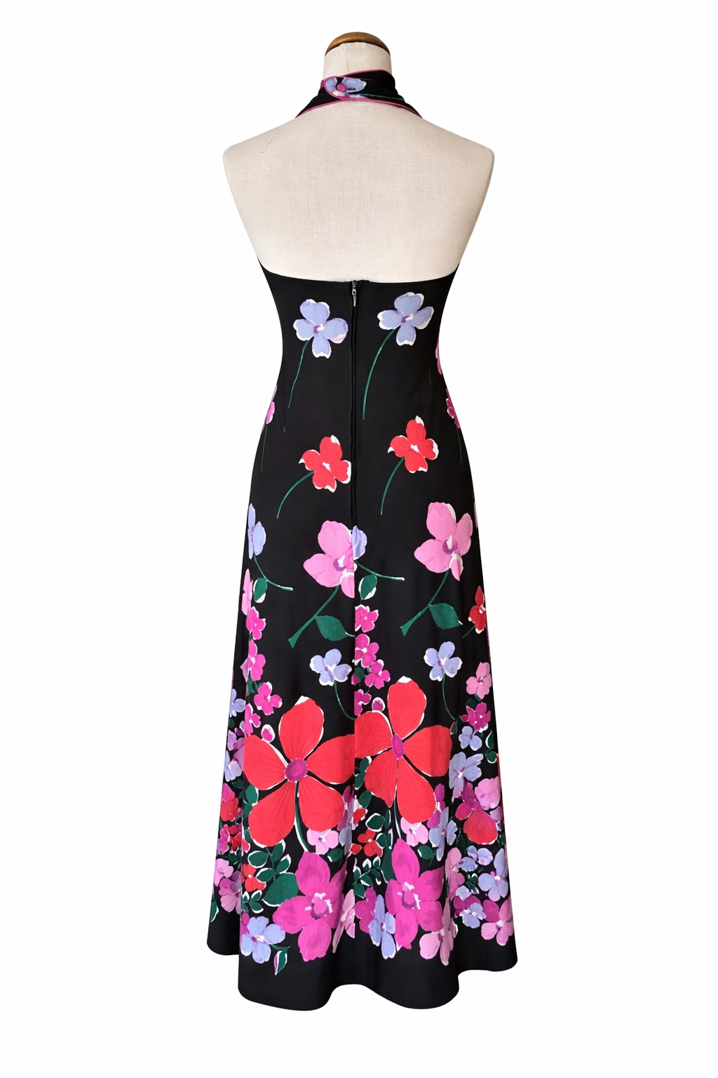 Robe longue vintage imprimé floral dos nu