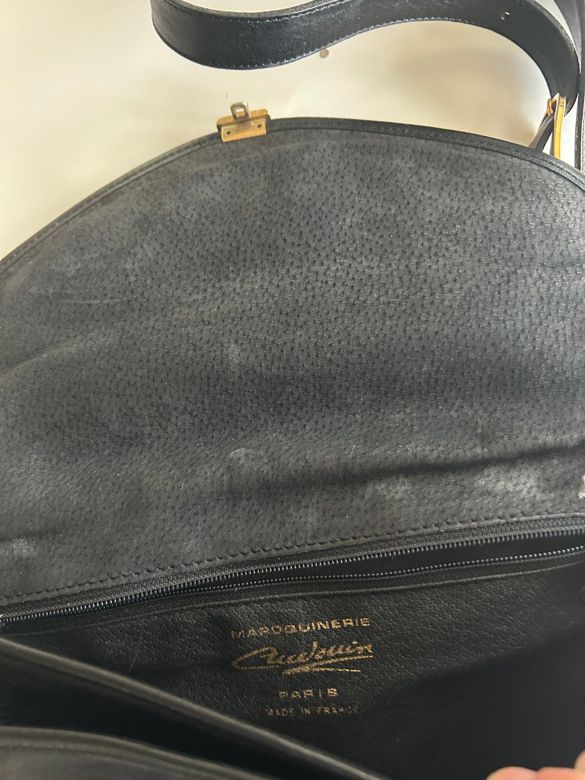 Sac vintage Audouin Paris – cuir noir – Made in France la friperie vintage 25