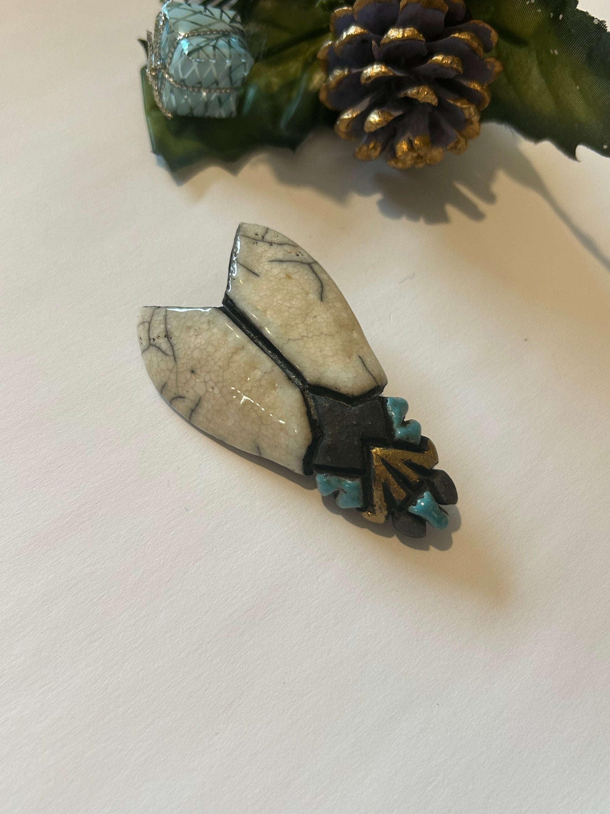 Broche papillon céramique raku la friperie vintage 25