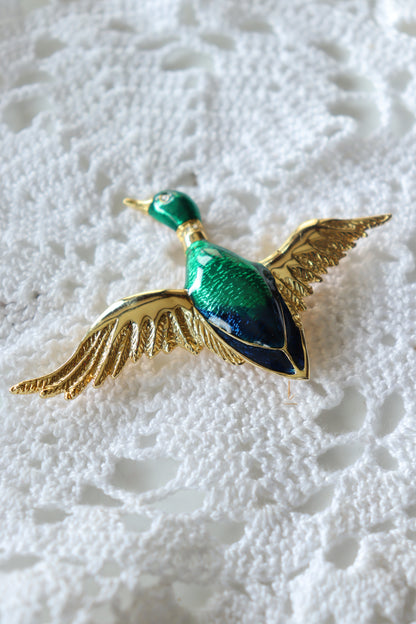 Broche vintage canard émaillé or vert la friperie vintage 25