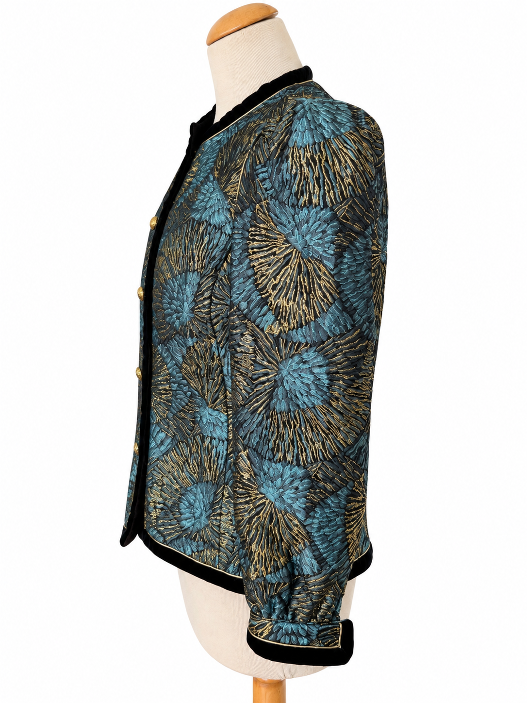 Veste vintage jacquard bleu or