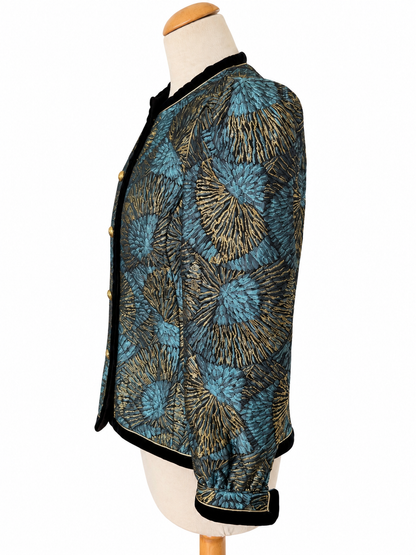 Veste vintage jacquard bleu or