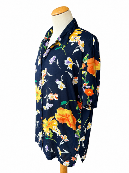 Chemisier fleuri marine et orange