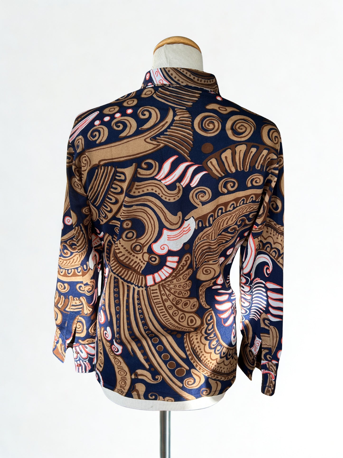 Chemisier vintage motifs graphiques bleu marron