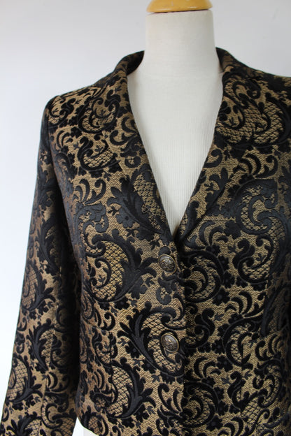 Veste vintage satin noir et motifs baroques dorés Kookaï France la friperie vintage 25