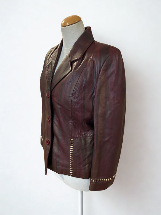 Veste en cuir vintage bordeaux à reflets