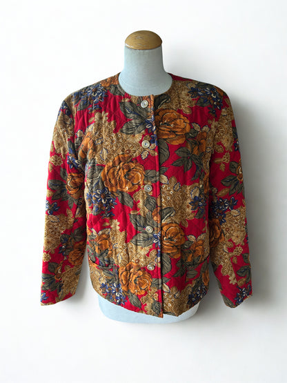 Veste matelassée rouge à fleurs