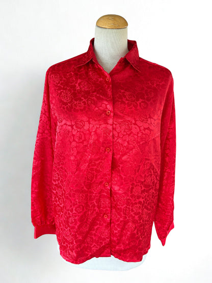 Chemisier vintage rouge jacquard floral la friperie vintage 25