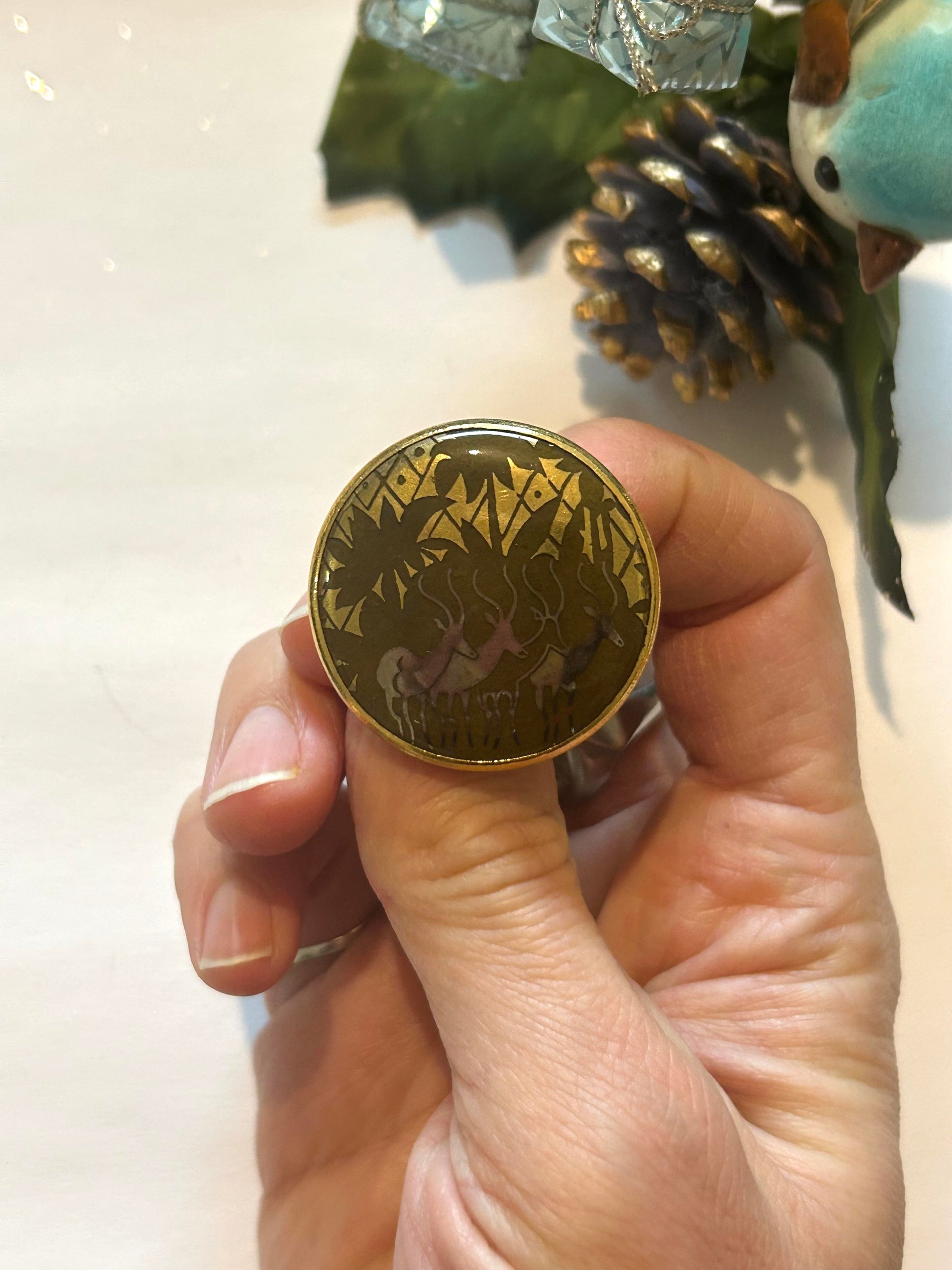 Broche vintage Michel le Brun antilopes la friperie vintage 25