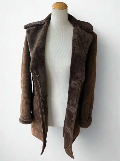 Manteau vintage en peau lainée – marron chocolat la friperie vintage 25