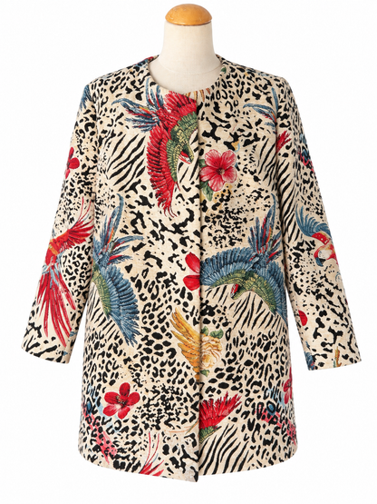 Veste tapisserie motif animalier et fleuri vintage