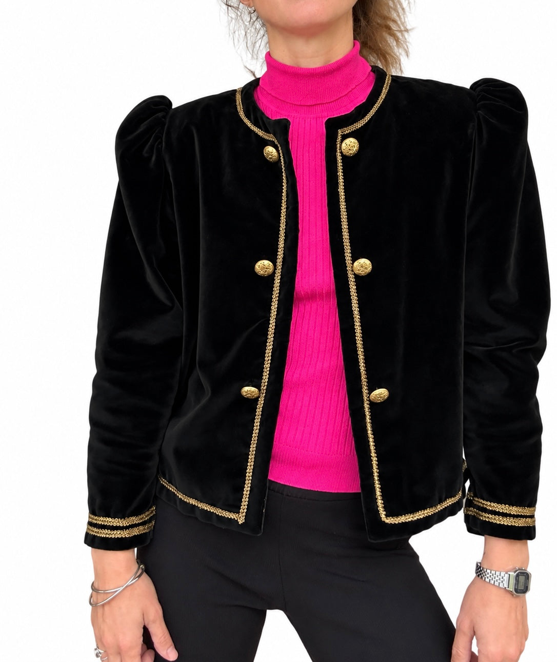 Veste vintage noire velours boutons dorés