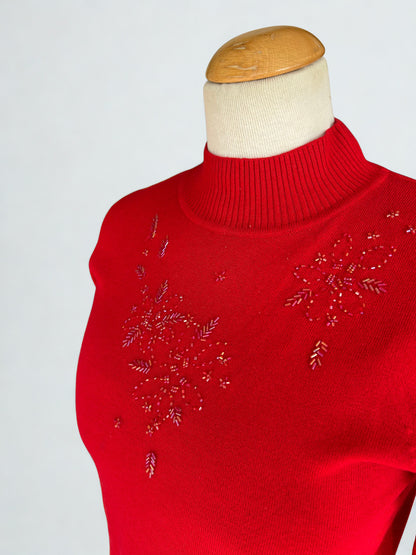 Pull perlé col montant rouge la friperie vintage 25