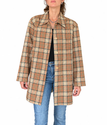 Veste longue carreaux vintage marron