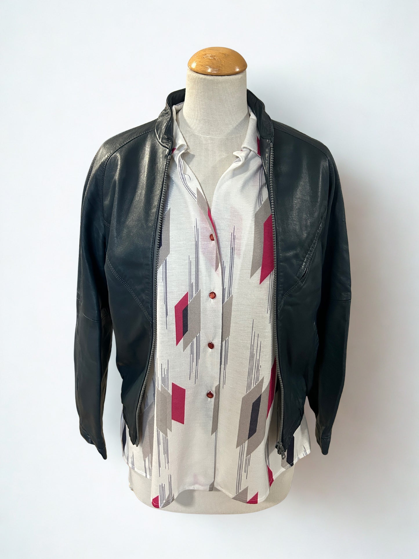 Veste en cuir véritable bleu pétrole