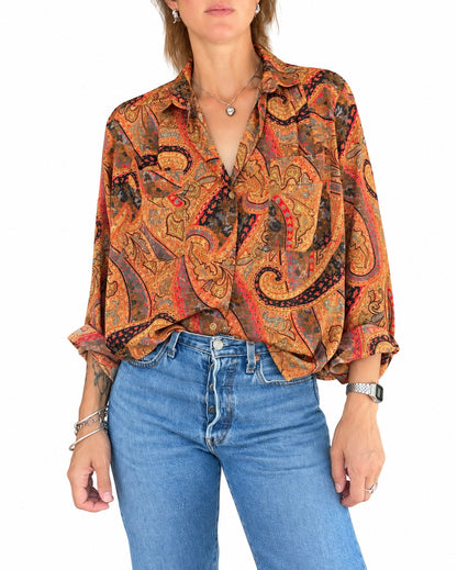 Chemisier vintage motifs orange