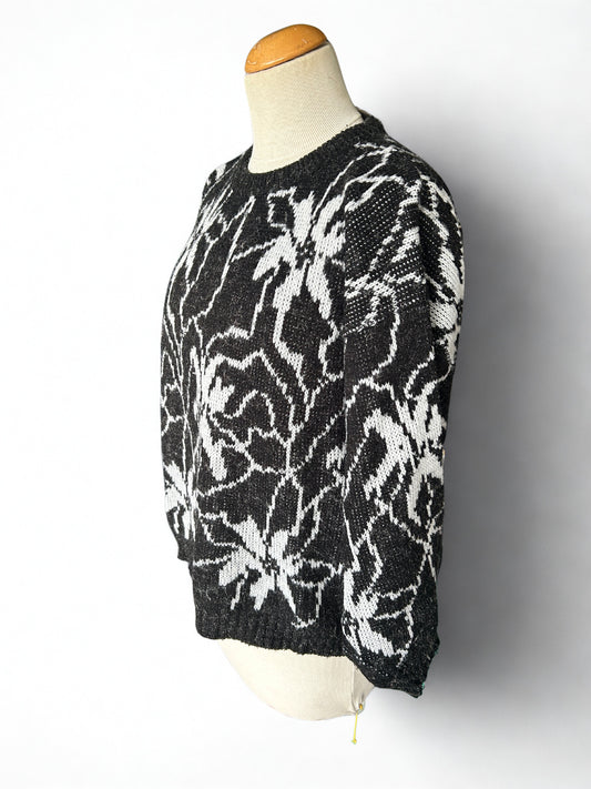 Pull vintage motif graphique noir & blanc