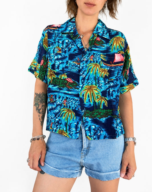 Chemise hawaïenne vintage bleue