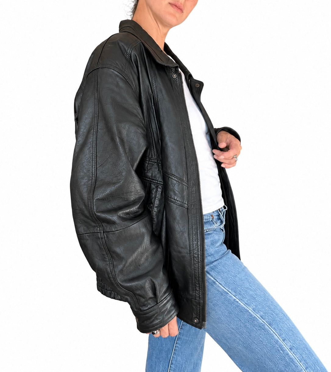 Blouson bomber vintage cuir noir