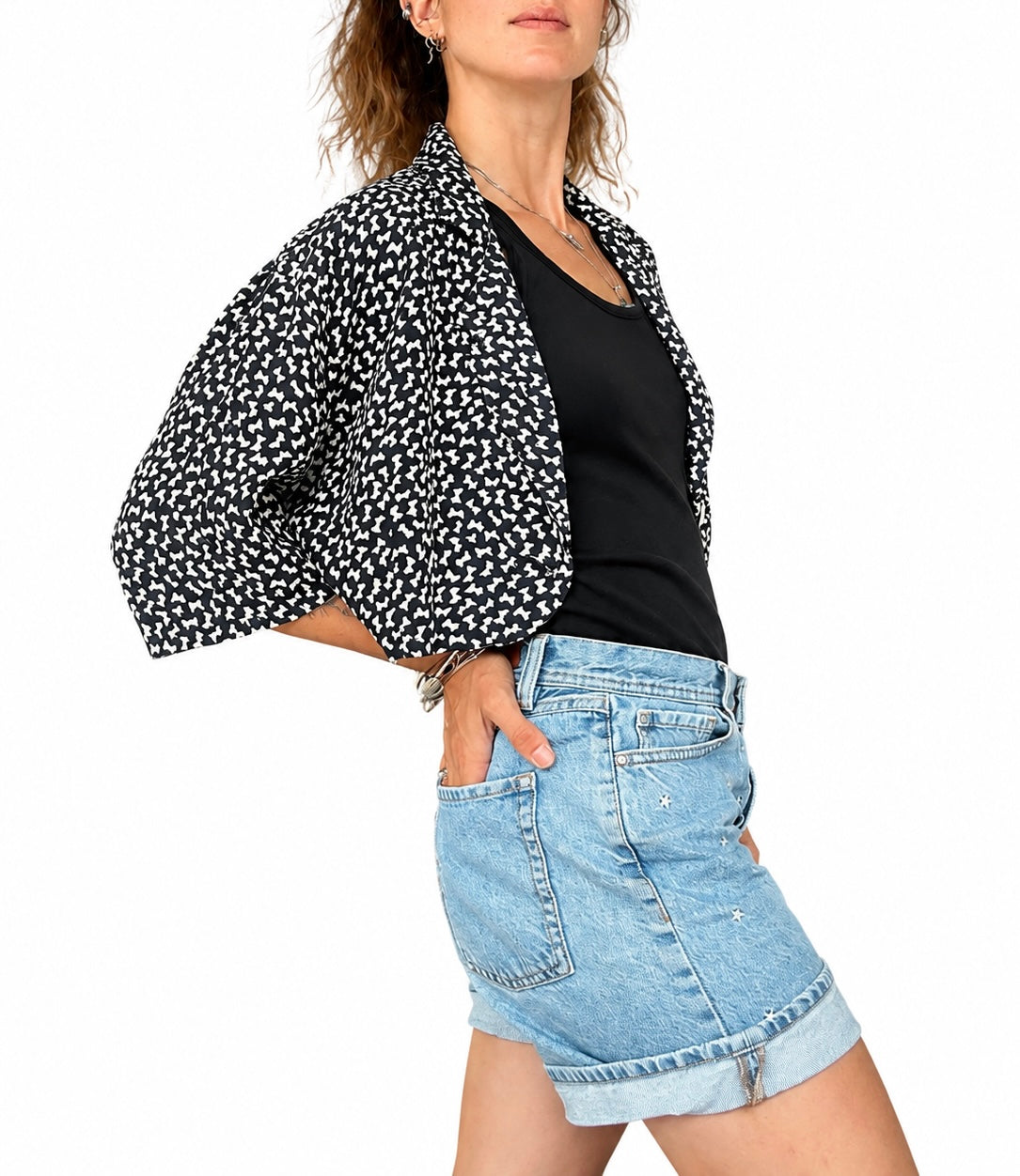 Veste courte légère vintage motif noeuds