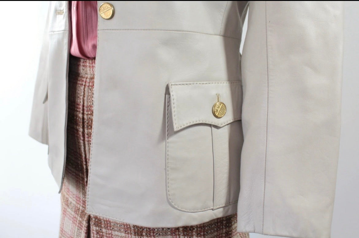 Veste en cuir beige vintage 80’s officier