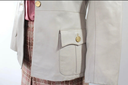 Veste en cuir beige vintage 80’s officier