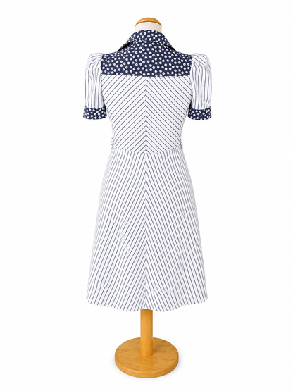 Robe vintage rayée fleurie bleu