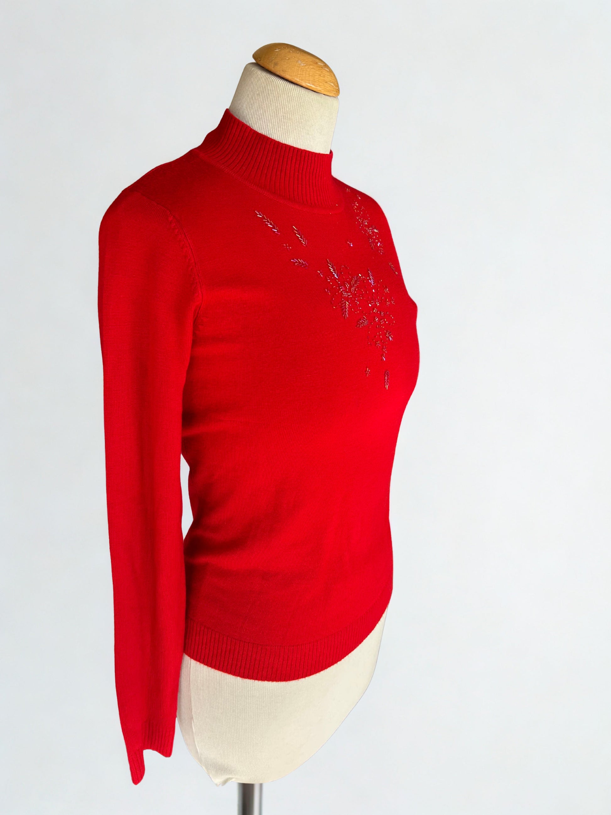 Pull perlé col montant rouge la friperie vintage 25