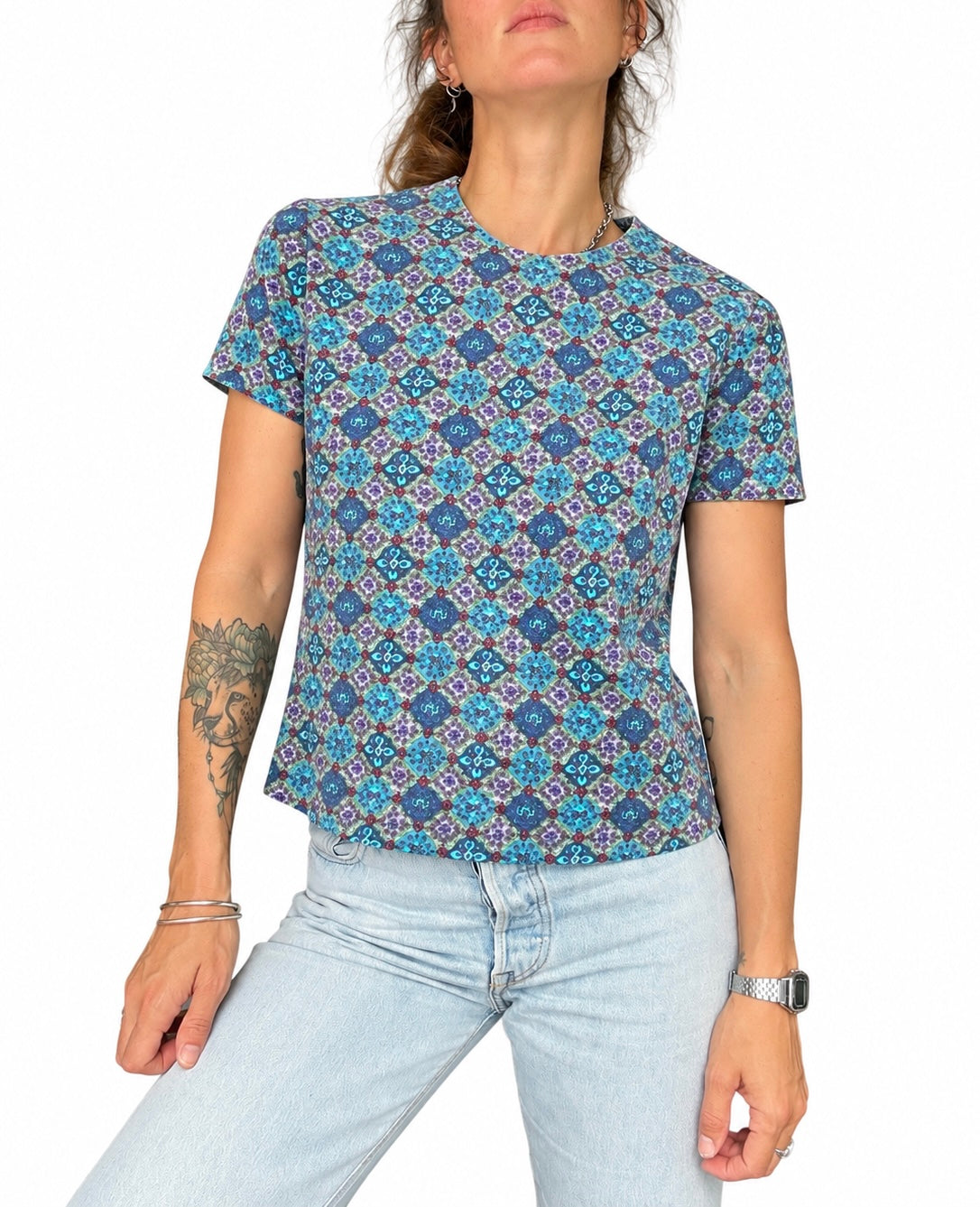 Top vintage velours côtelé motifs