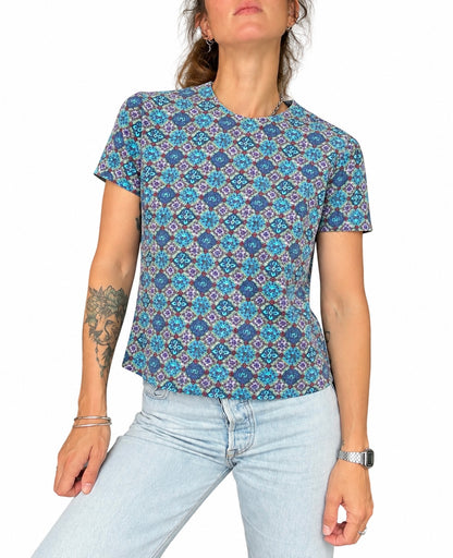 Top vintage velours côtelé motifs