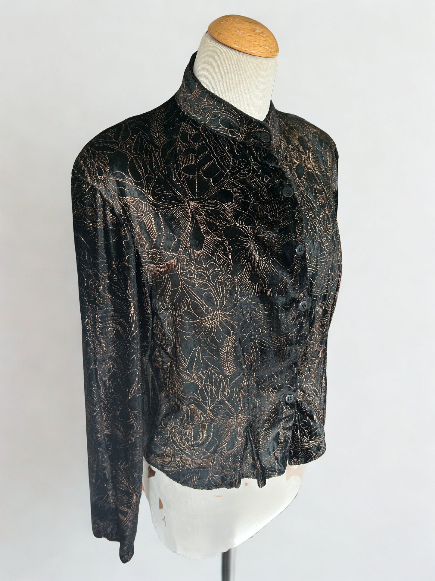 Chemisier vintage velours noir à motifs la friperie vintage 25