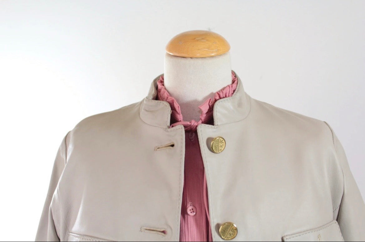 Veste en cuir beige vintage 80’s officier