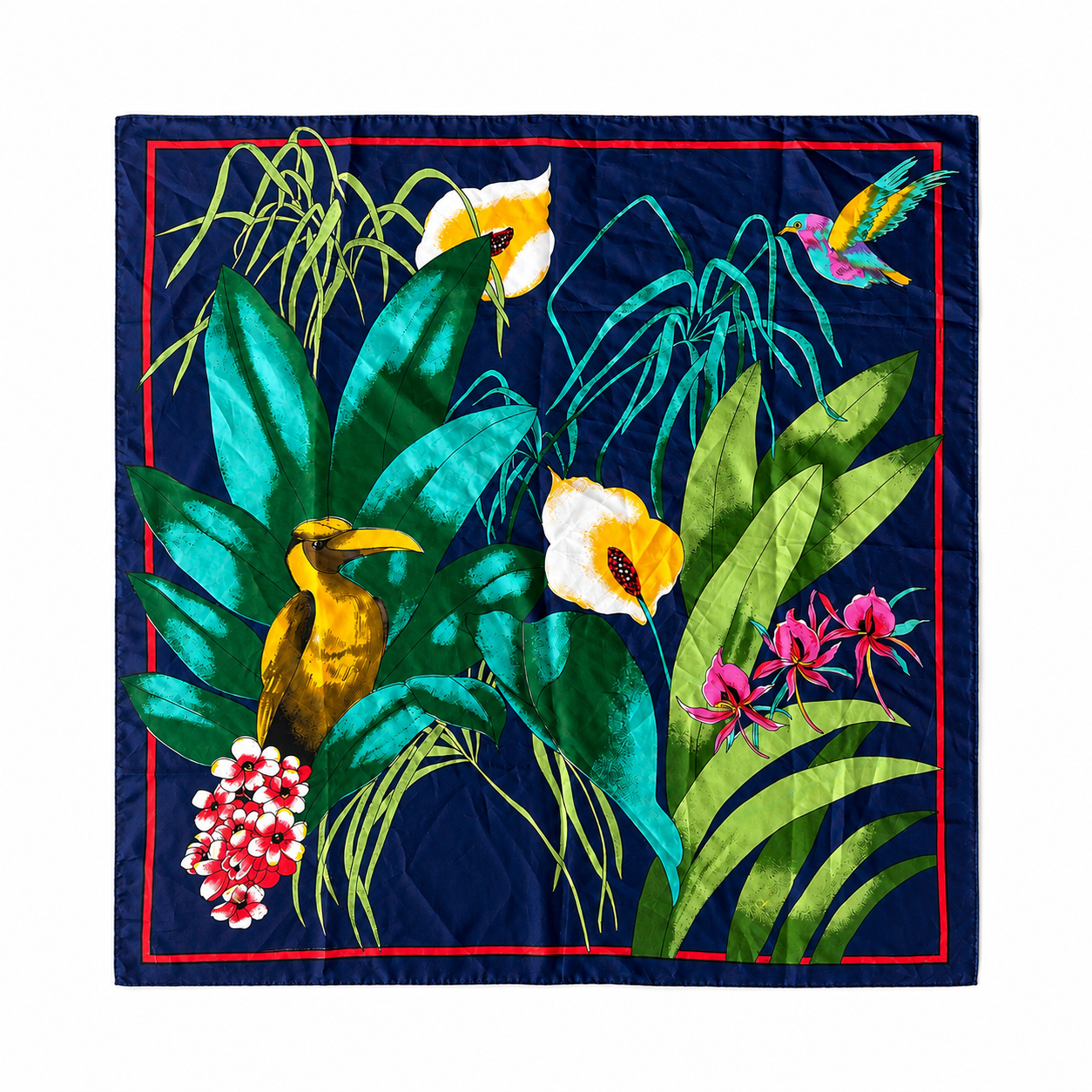 Foulard en soie vintage tropical