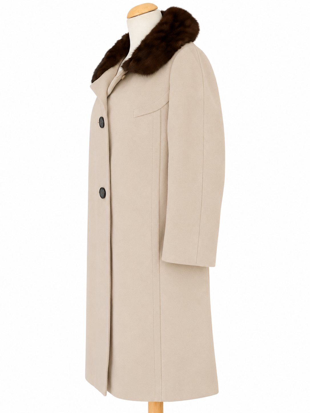 Manteau long vintage beige col fourrure