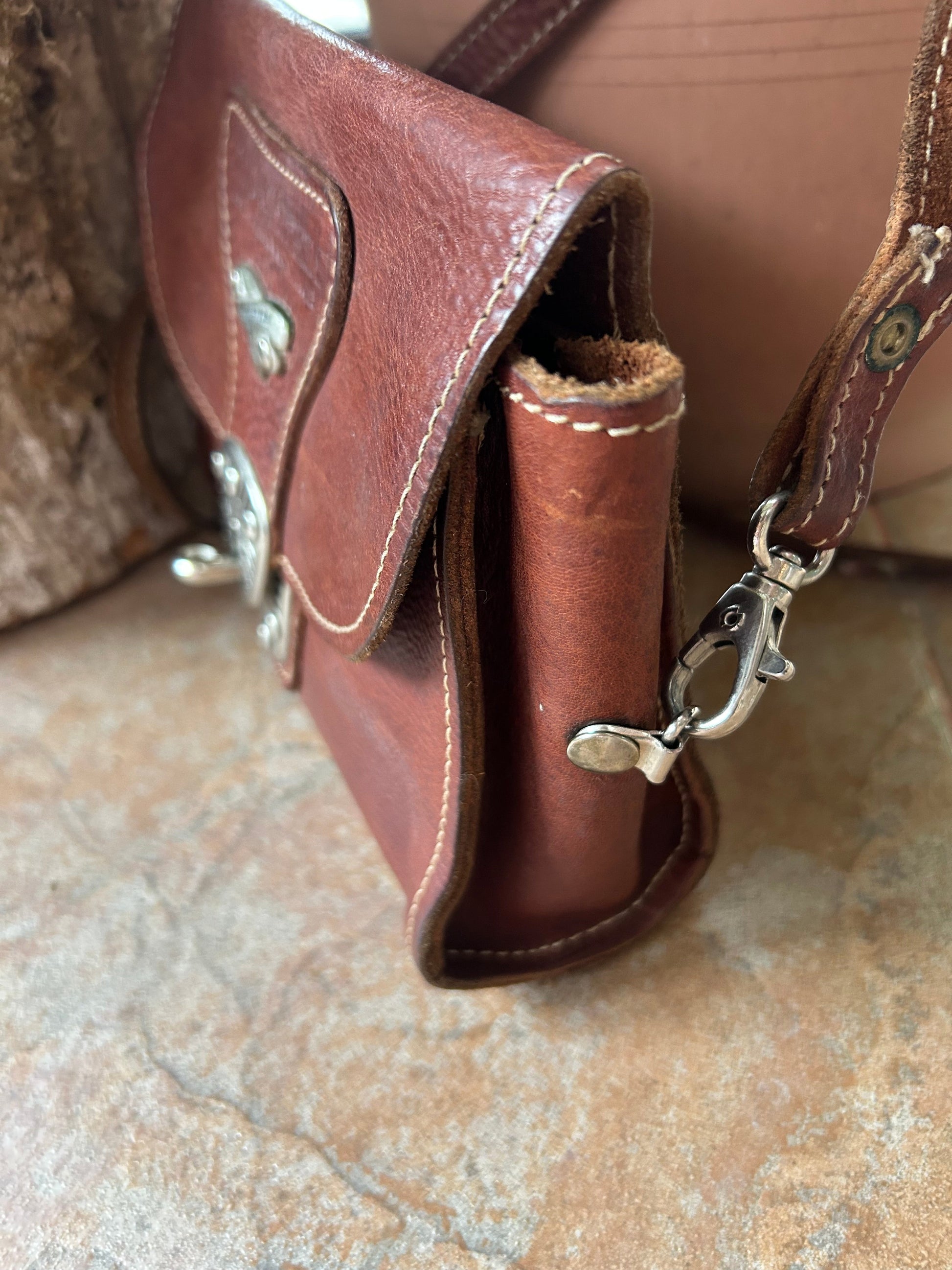 Sac en cuir marron western la friperie vintage 25