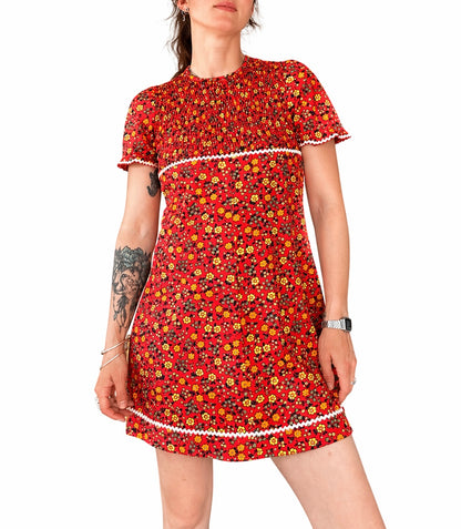 Robe vintage 70’s motifs fleuris rouge