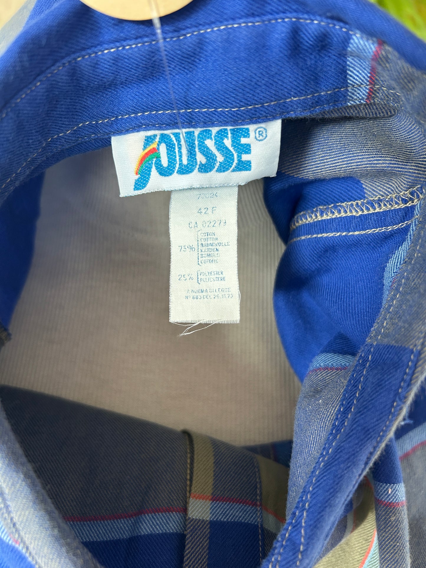 Chemise vintage à carreaux bleu kaki