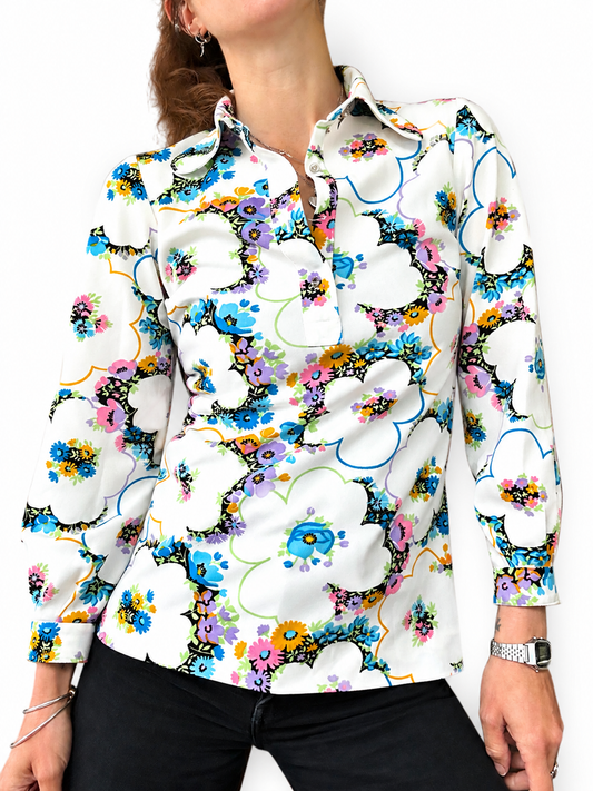 Blouse vintage motifs floraux colorés