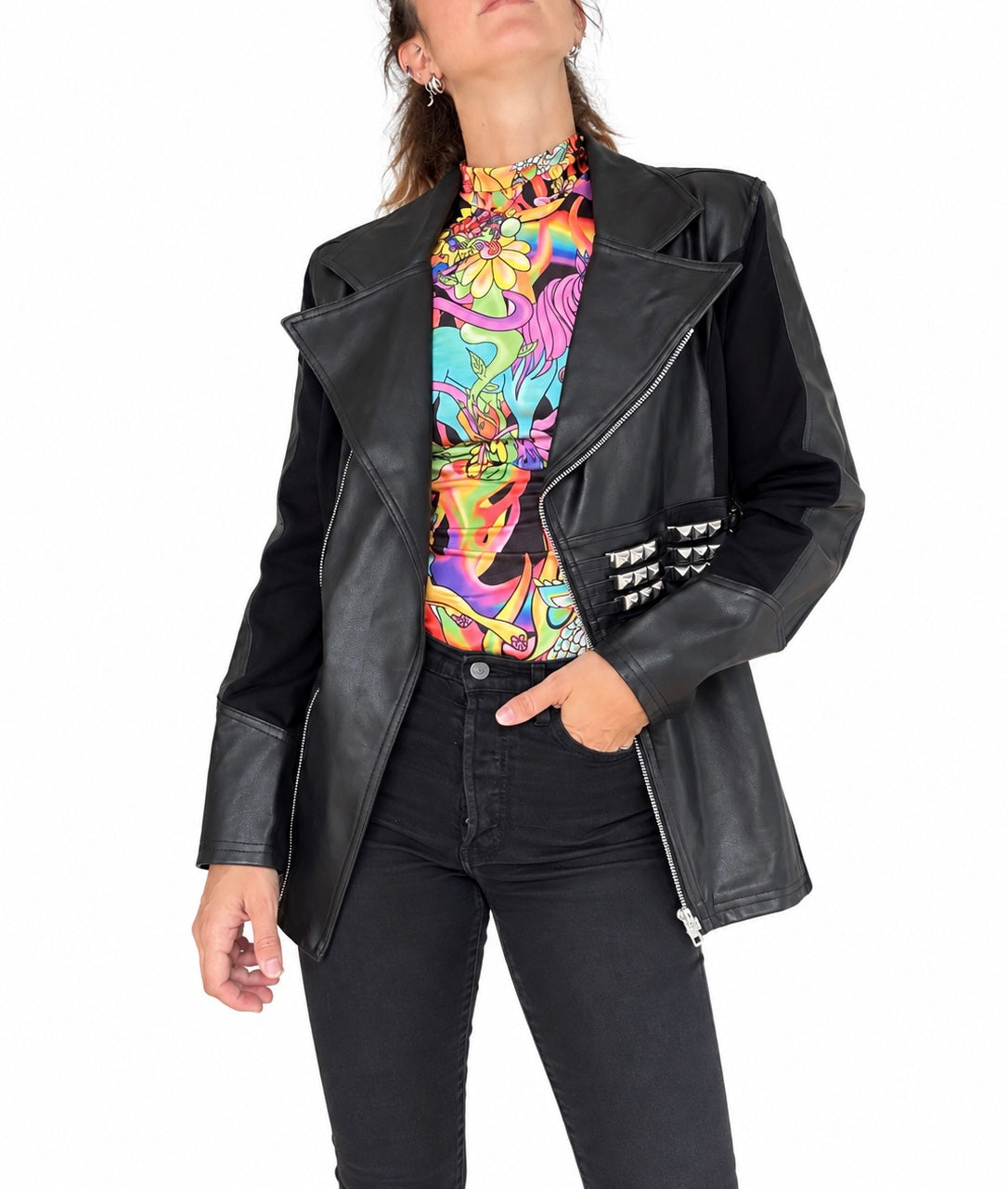 Veste vintage noire clouté simili