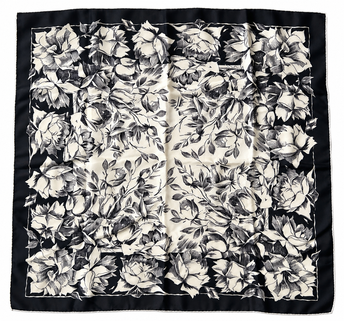 Foulard vintage en soie noir écru