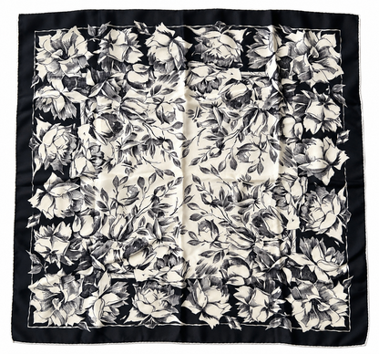 Foulard vintage en soie noir écru