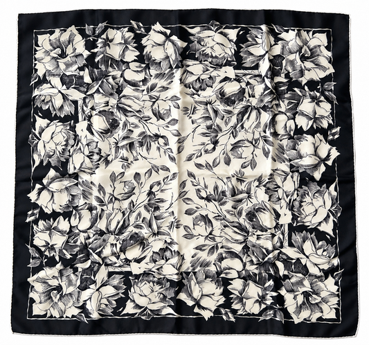 Foulard vintage en soie noir écru