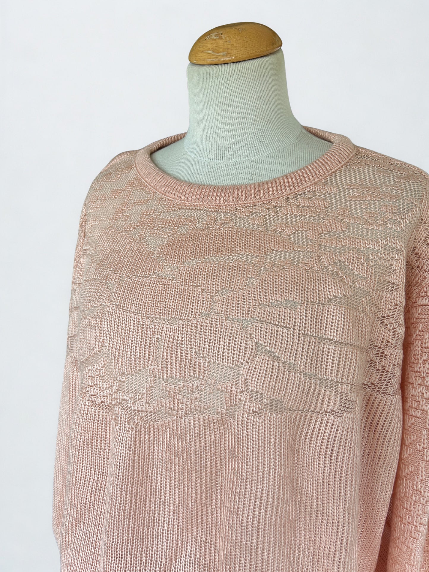 Pull vintage vieux rose maille ajourée