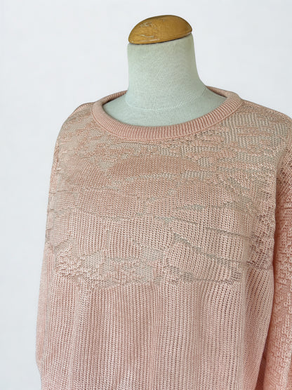 Pull vintage vieux rose maille ajourée