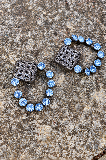 Boucles d’oreilles clips vintage strass bleus